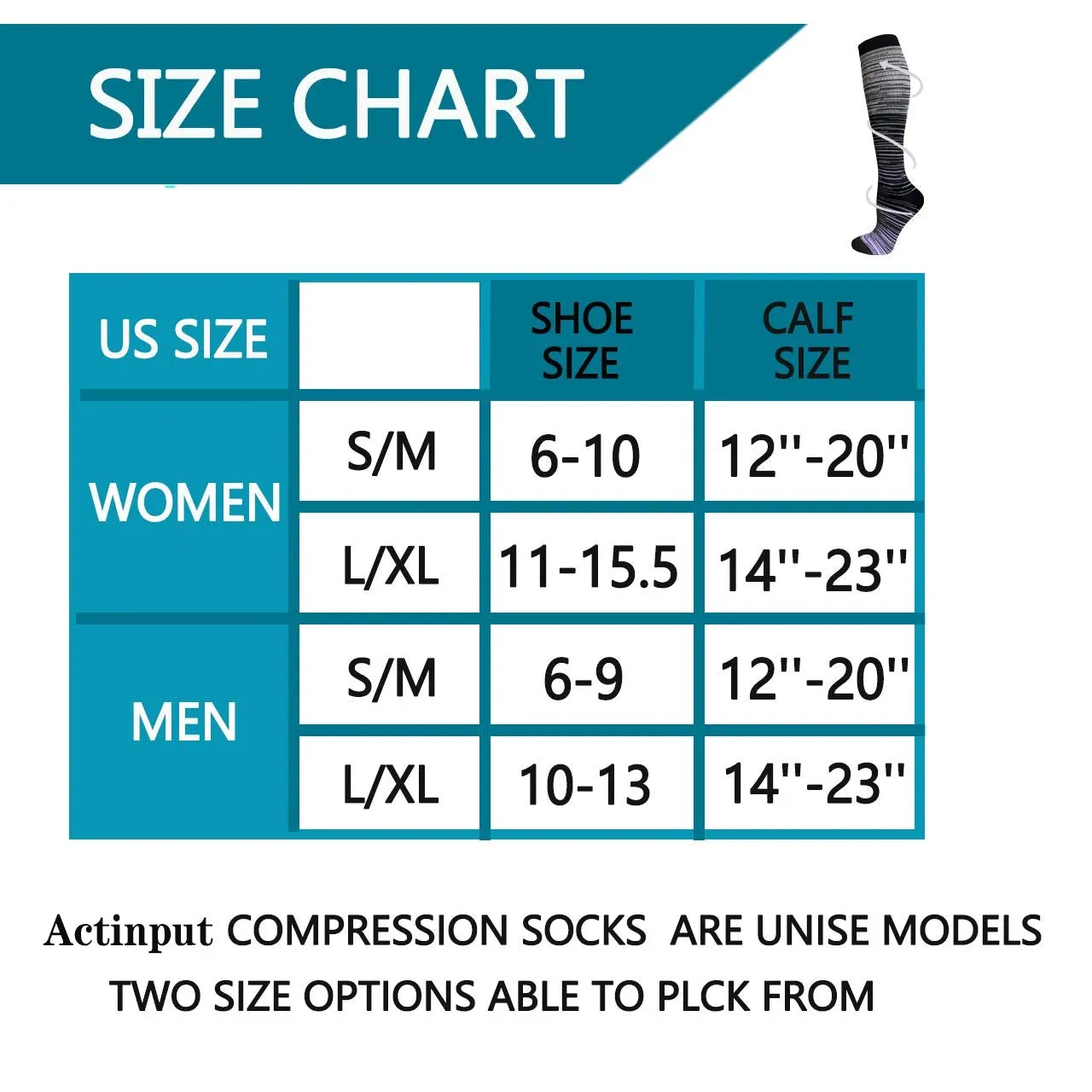 1-Pair Gradient Compression Socks ( 15-20MMHG) | Actinput