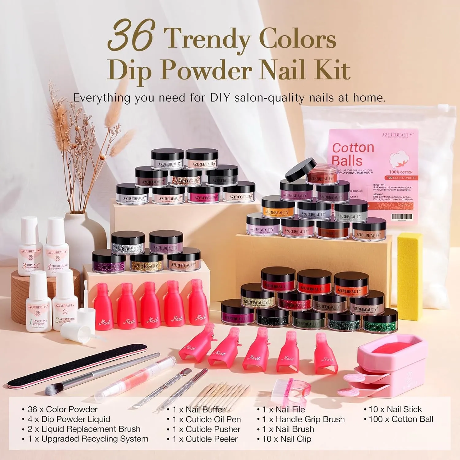 170PCS Dip Nails Powder Nail Kit Purple Green Polarized Pink Shimmery Fall Winter 36 Colors Dipping Powder with Base Top Coat Activator Dip Liquid Set Nail Removal Accessories Starter Set