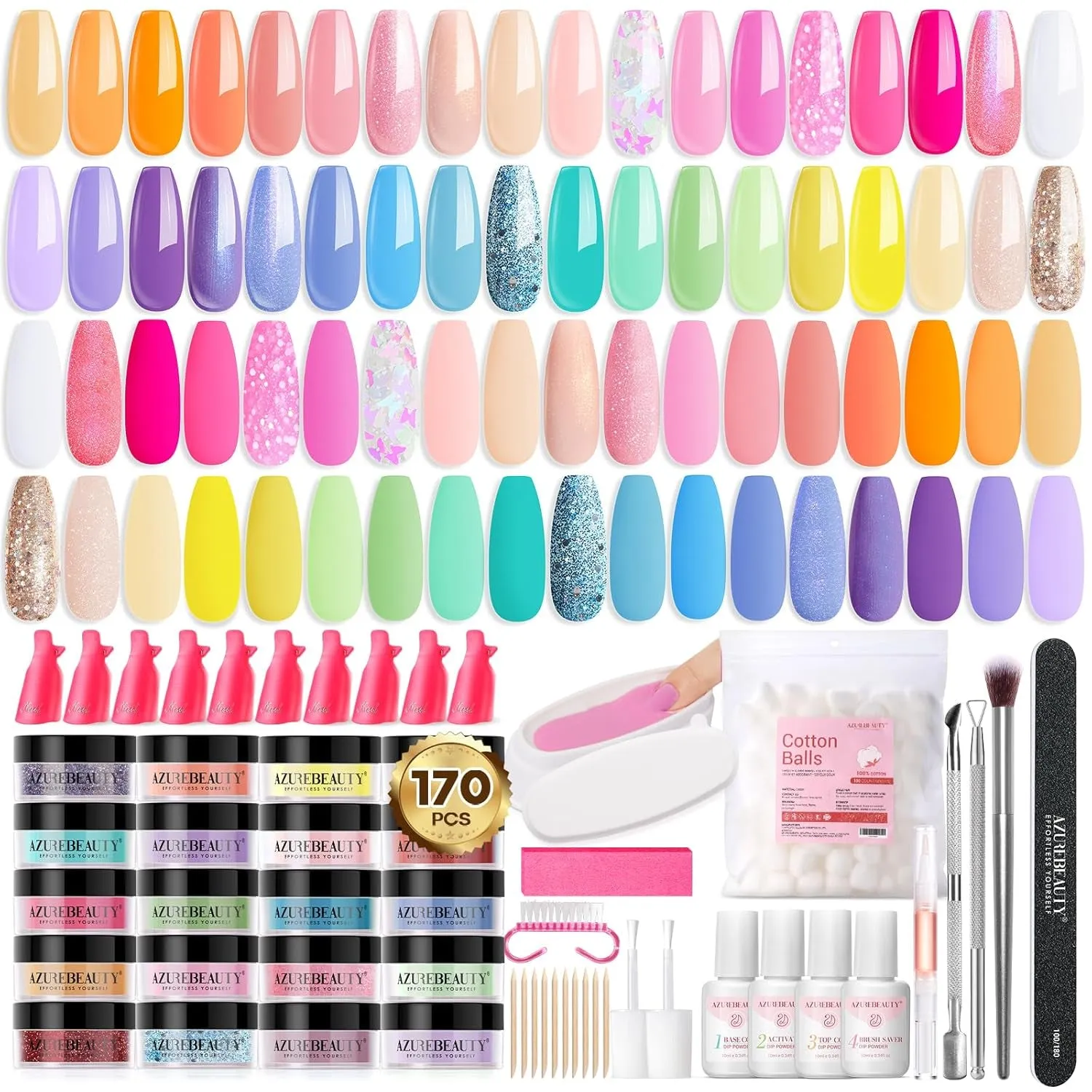 170PCS Dip Nails Powder Nail Kit Purple Green Polarized Pink Shimmery Fall Winter 36 Colors Dipping Powder with Base Top Coat Activator Dip Liquid Set Nail Removal Accessories Starter Set