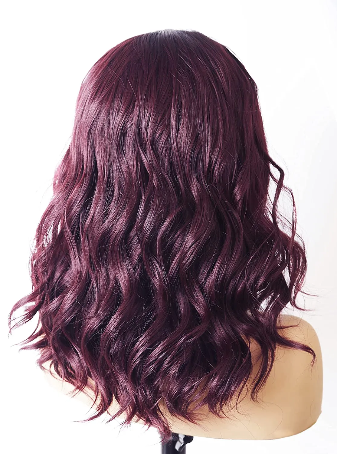 1B Burgundy Short Bob Loose Wavy Lace Front Wig For Women