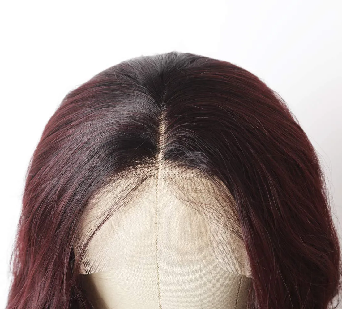1B Burgundy Short Bob Loose Wavy Lace Front Wig For Women