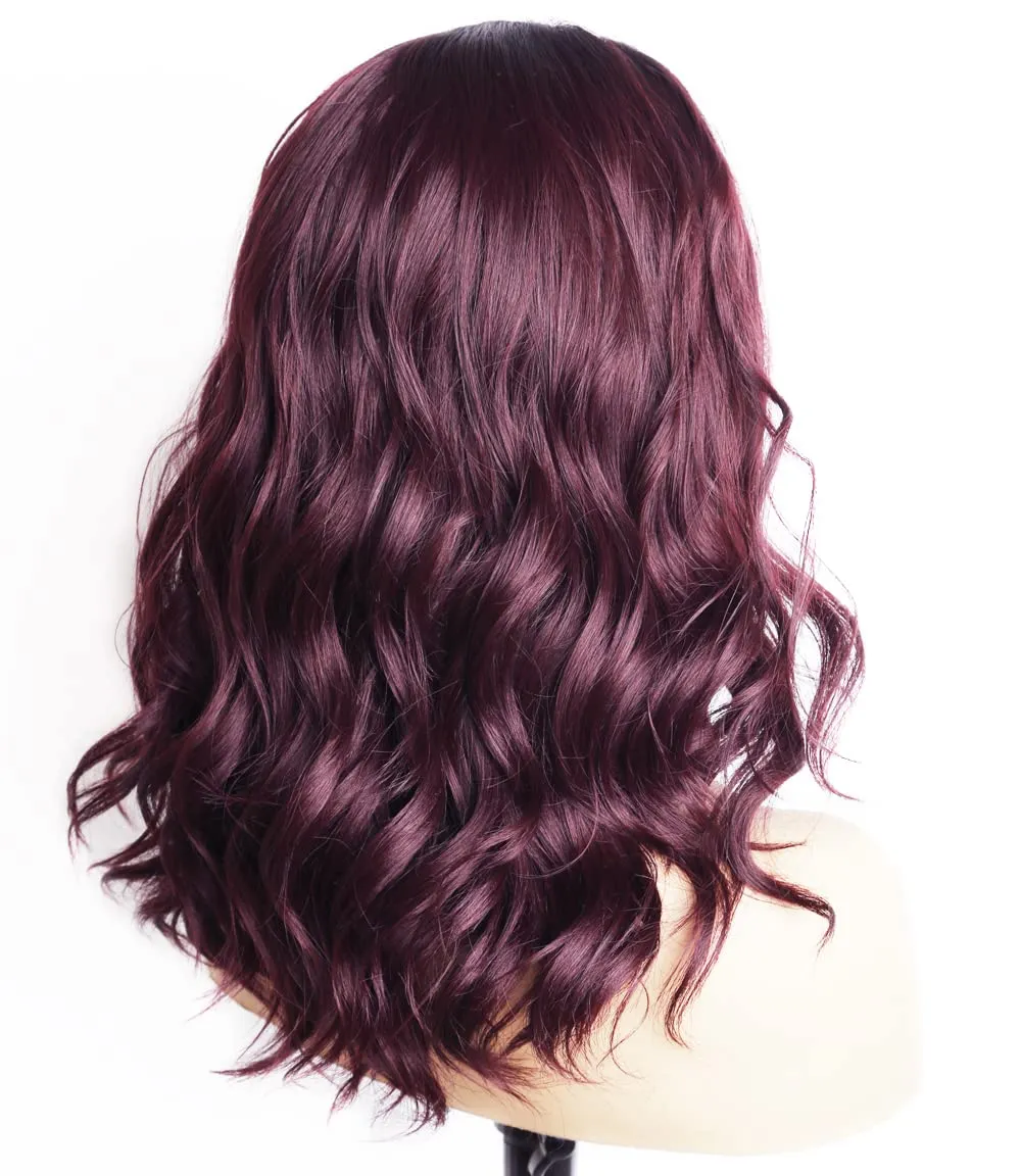 1B Burgundy Short Bob Loose Wavy Lace Front Wig For Women
