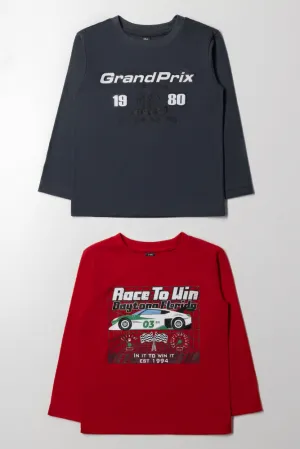 2 Pack Race Car Long Sleeve T-Shirts Grey And Red