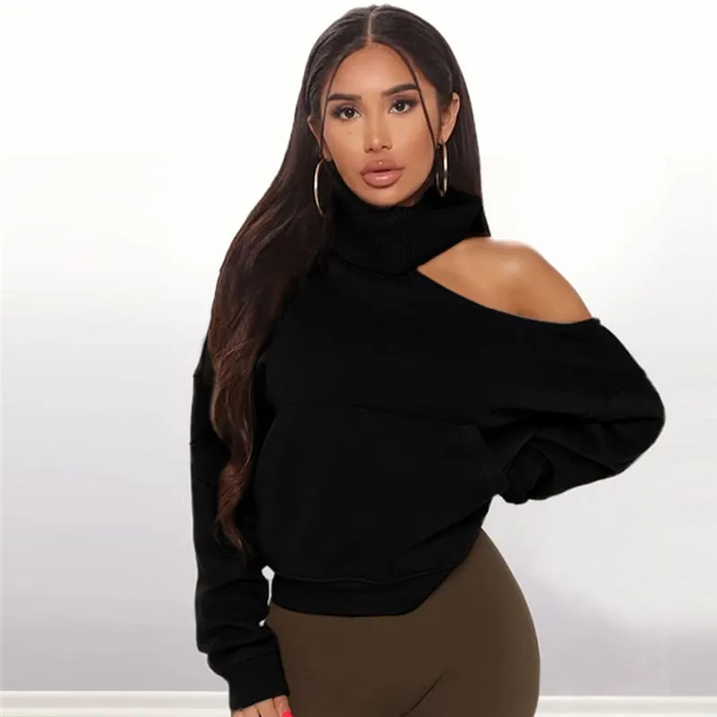 (30 Pieces) Women Sexy Cool Shoulder Rib Knit Solid Color Sweatshirt