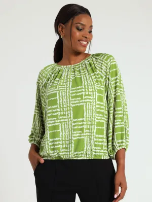 3/4 Sleeve Bubble Hem Blouse - Green