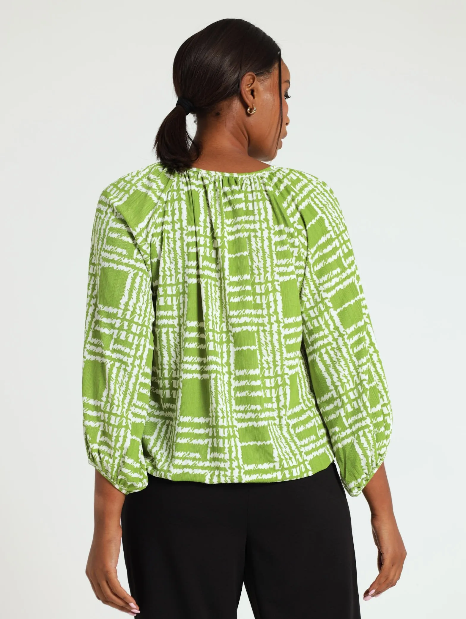 3/4 Sleeve Bubble Hem Blouse - Green