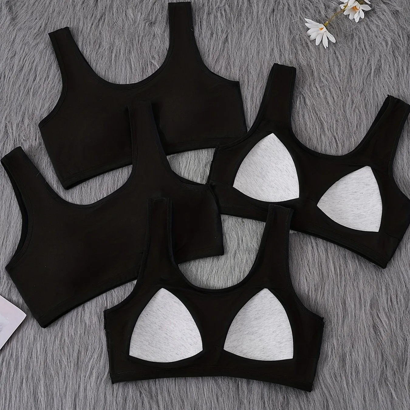 4-piece girls' underwear, 9-15 years old, solid color basic fixed cup, comfortable and breathable, without steel ring wide shoulder strap