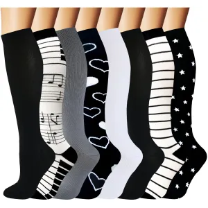 8-Pairs Black-White Compression Socks for Man and Woman (20-30 mmHG）| ACTINPUT