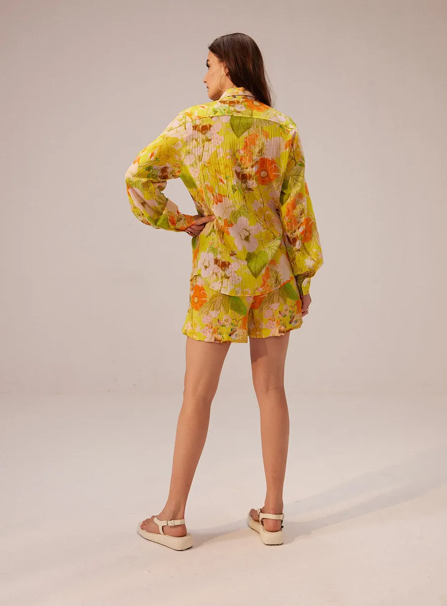 Ahana yellow floral shirt and shorts