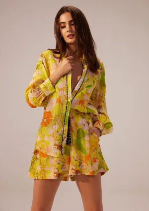 Ahana yellow floral shirt and shorts