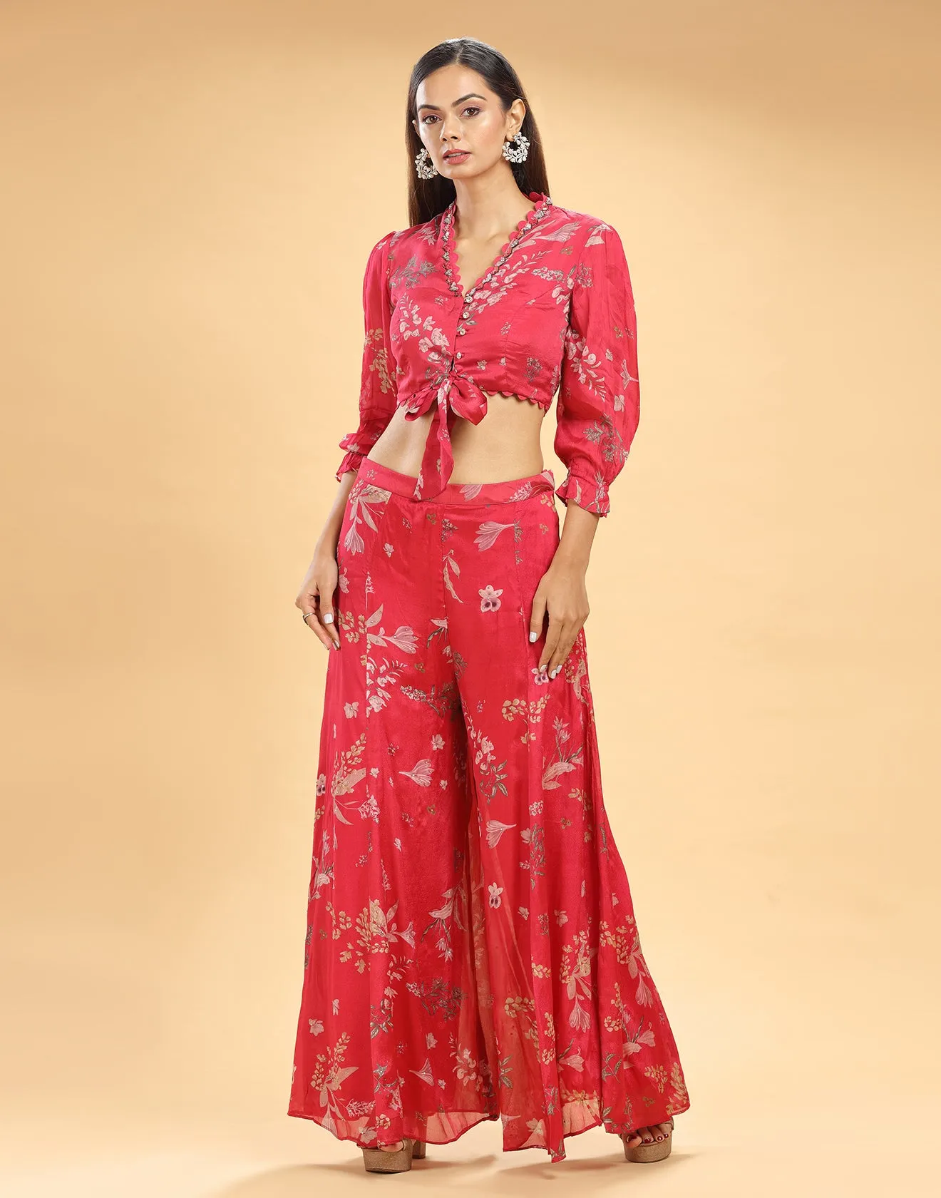Amaranth Printed Flared Festive Fusion Co-ord Set