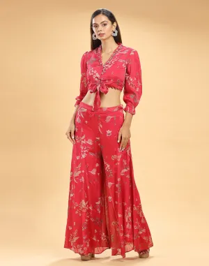 Amaranth Printed Flared Festive Fusion Co-ord Set