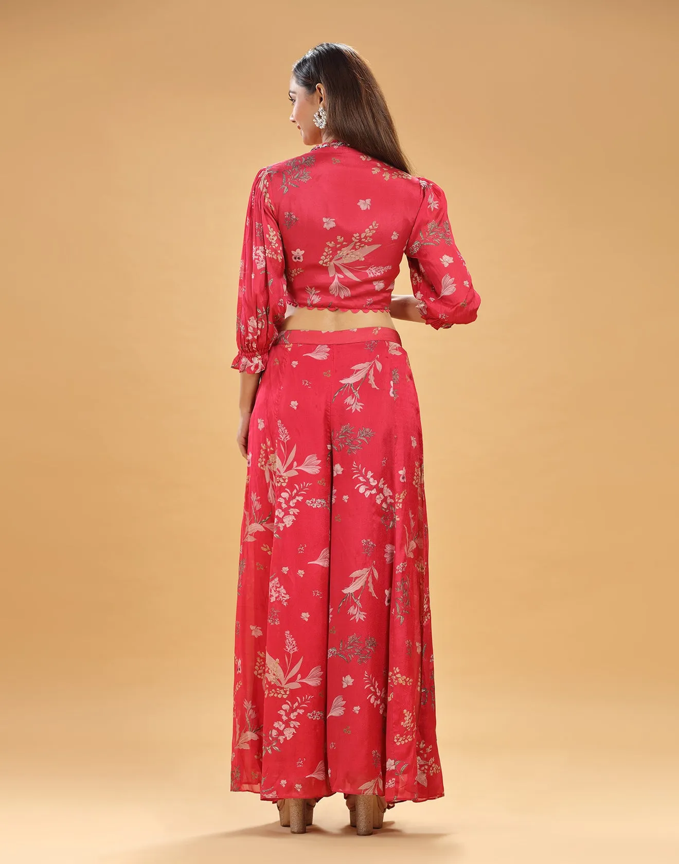 Amaranth Printed Flared Festive Fusion Co-ord Set