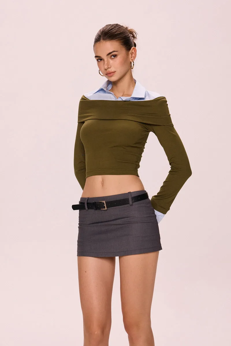 Asymmetrical Layered Top - Olive Green