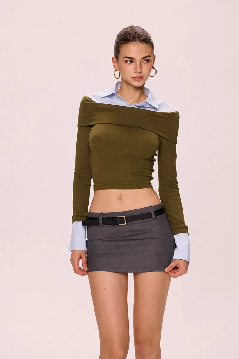 Asymmetrical Layered Top - Olive Green