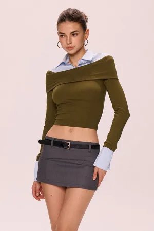 Asymmetrical Layered Top - Olive Green