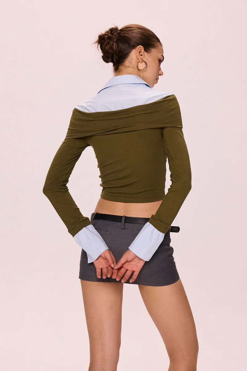 Asymmetrical Layered Top - Olive Green