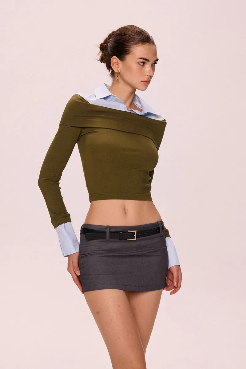 Asymmetrical Layered Top - Olive Green