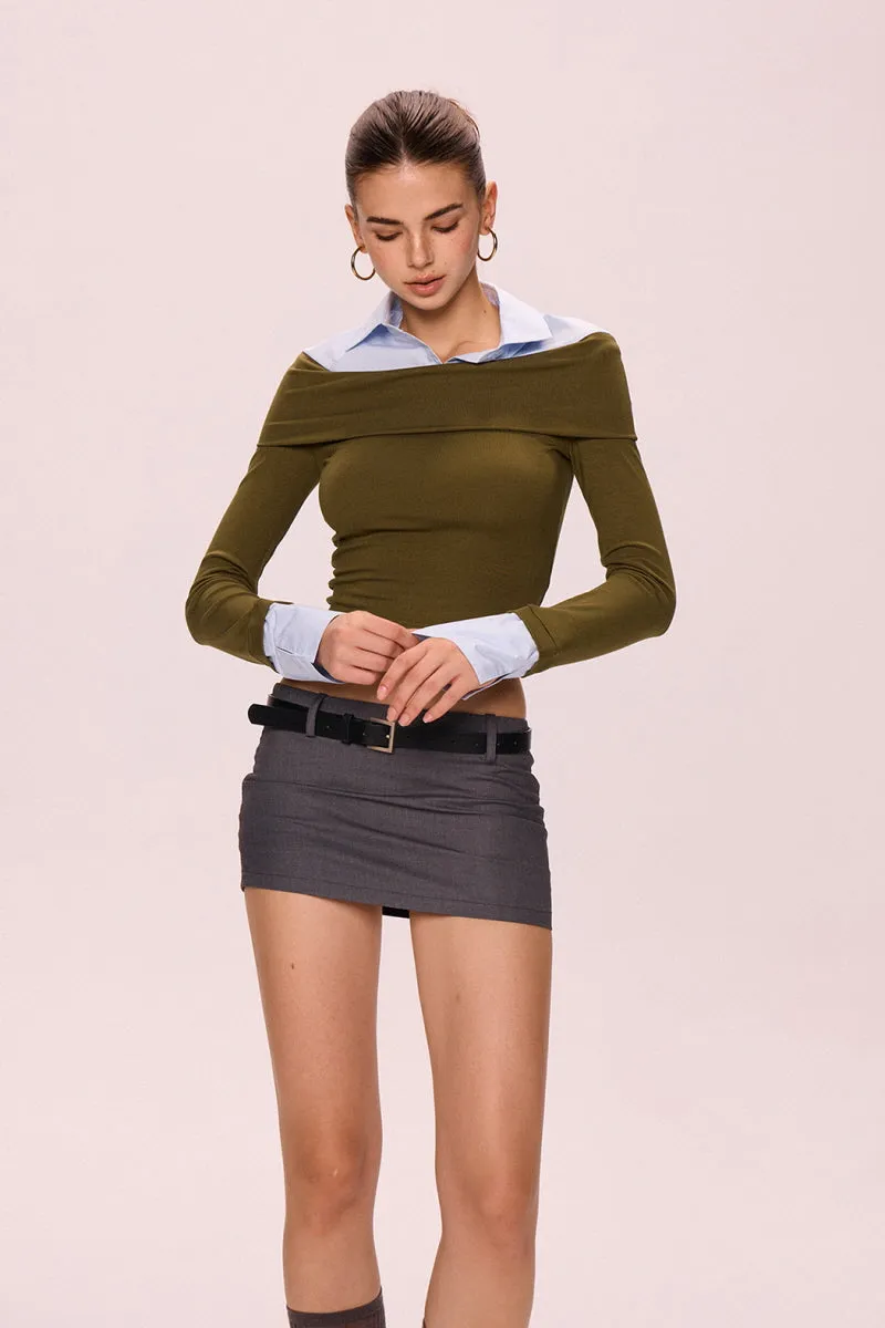 Asymmetrical Layered Top - Olive Green