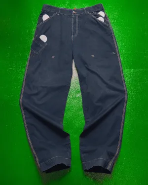 Asymmetrical Navy Contrast Stitch Patch Pocket Pants (34)