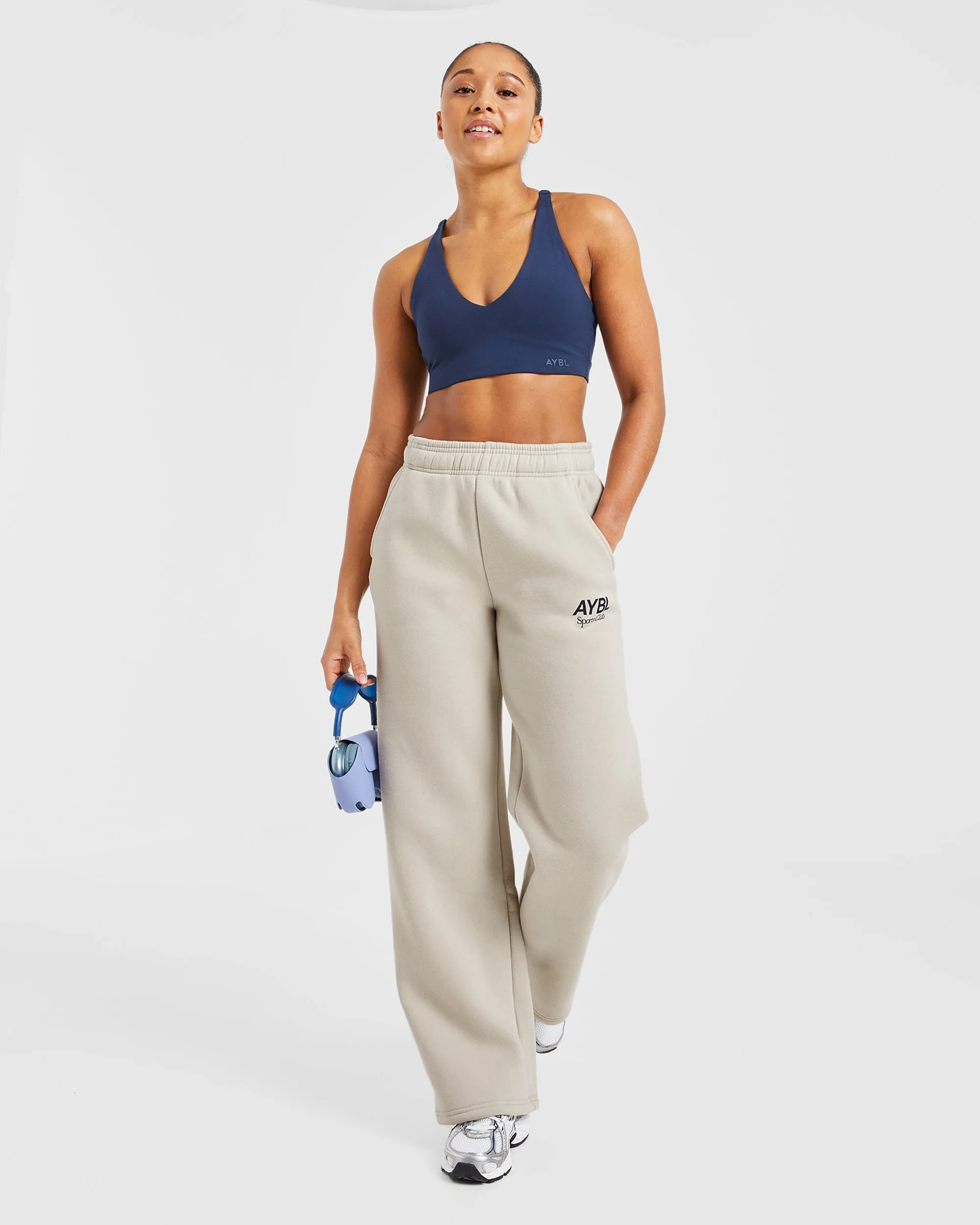 AYBL Sports Club Oversized Straight Leg Joggers - Sand/Navy