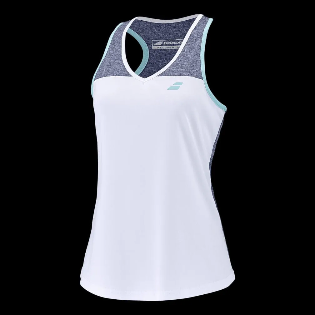 Babolat Play Womens Badminton Tank Top - White / Blue Heather