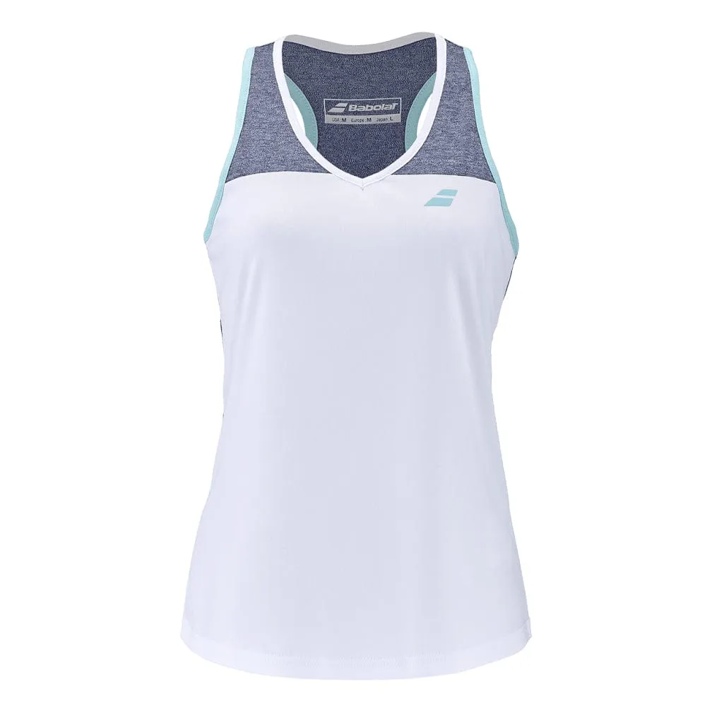 Babolat Play Womens Badminton Tank Top - White / Blue Heather
