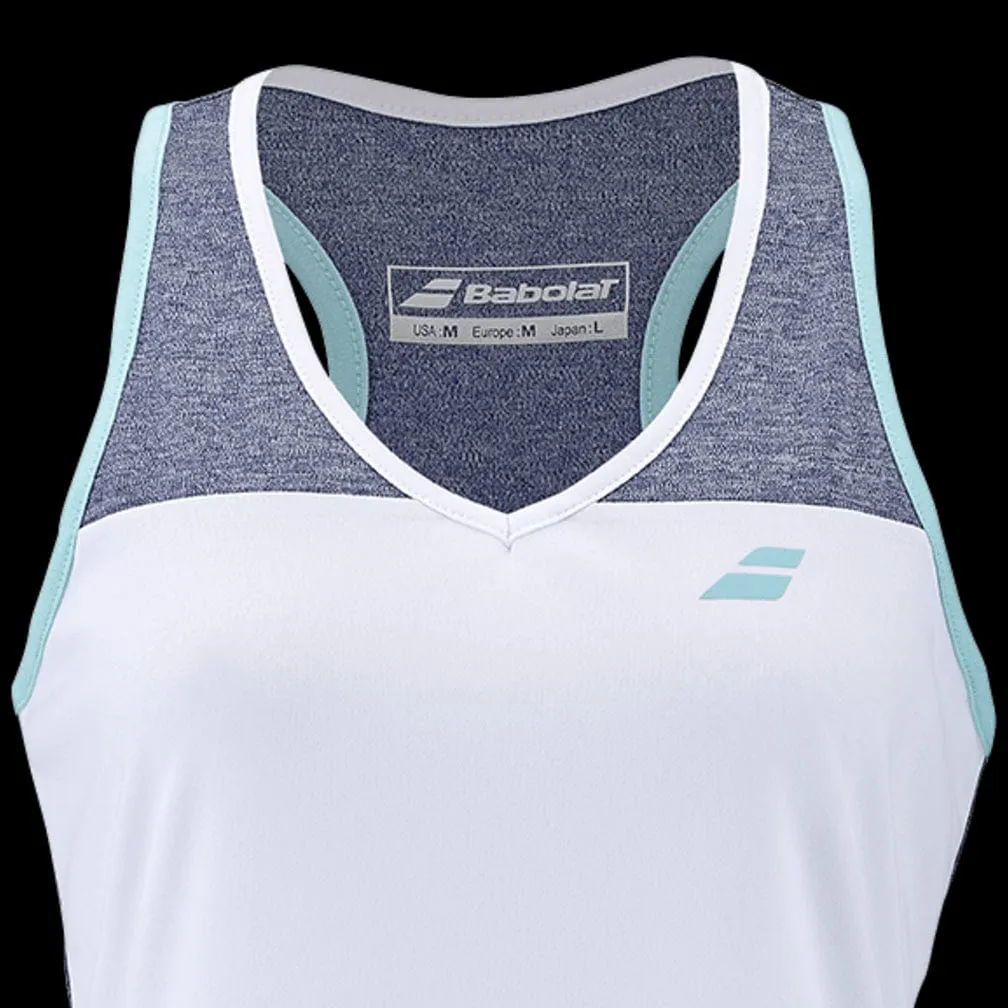 Babolat Play Womens Badminton Tank Top - White / Blue Heather