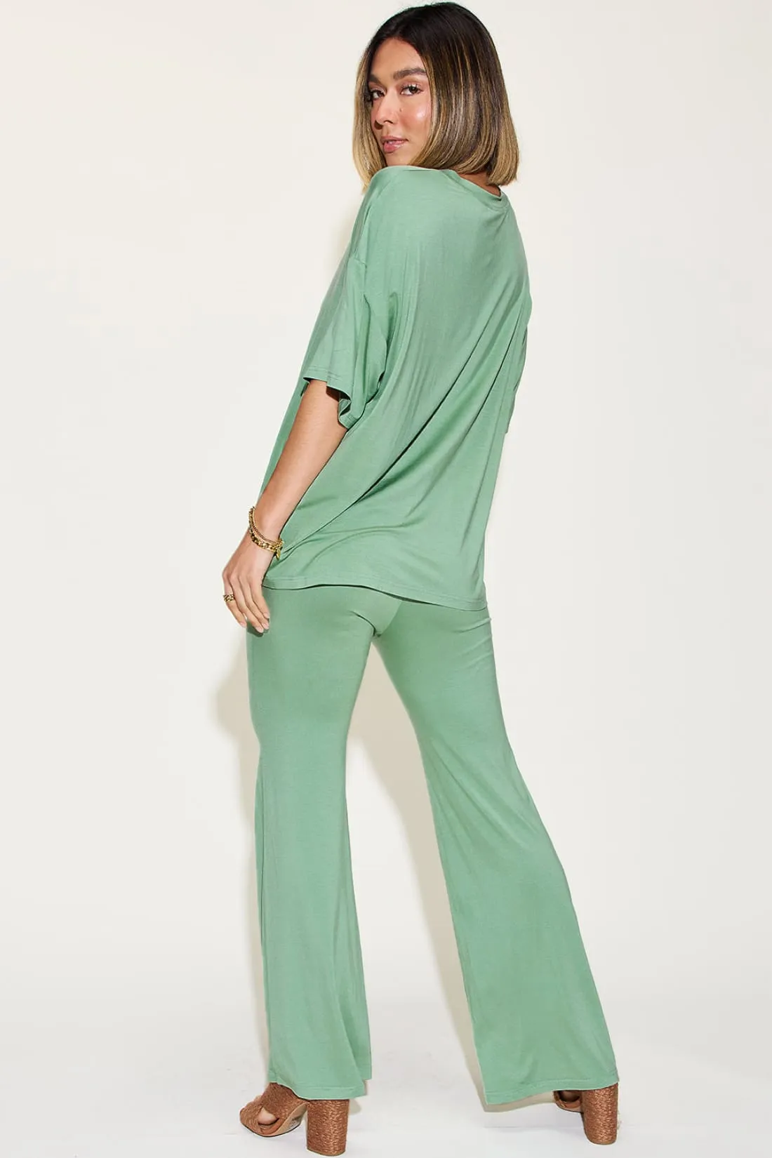 Bamboo Drop Shoulder T-Shirt and Flare Pants Set