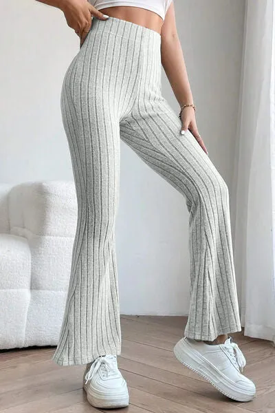 Basic Full Size Ribbed High Waist Flare Pants