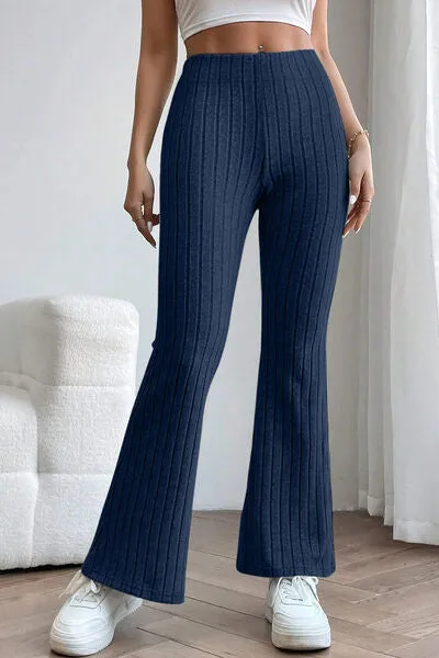 Basic Full Size Ribbed High Waist Flare Pants