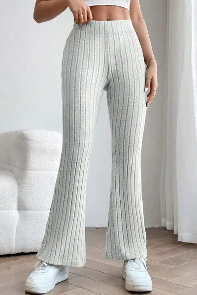 Basic Full Size Ribbed High Waist Flare Pants