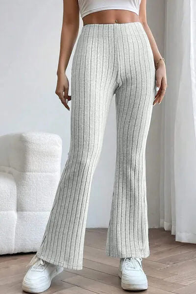Basic Full Size Ribbed High Waist Flare Pants