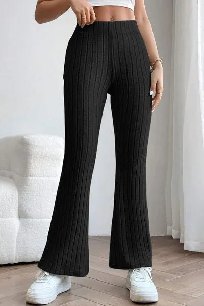 Basic Full Size Ribbed High Waist Flare Pants