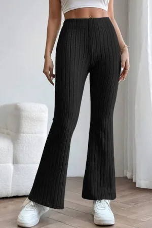 Basic Full Size Ribbed High Waist Flare Pants