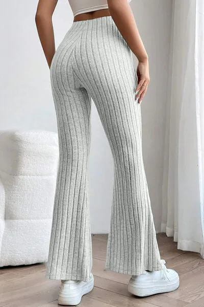 Basic Full Size Ribbed High Waist Flare Pants