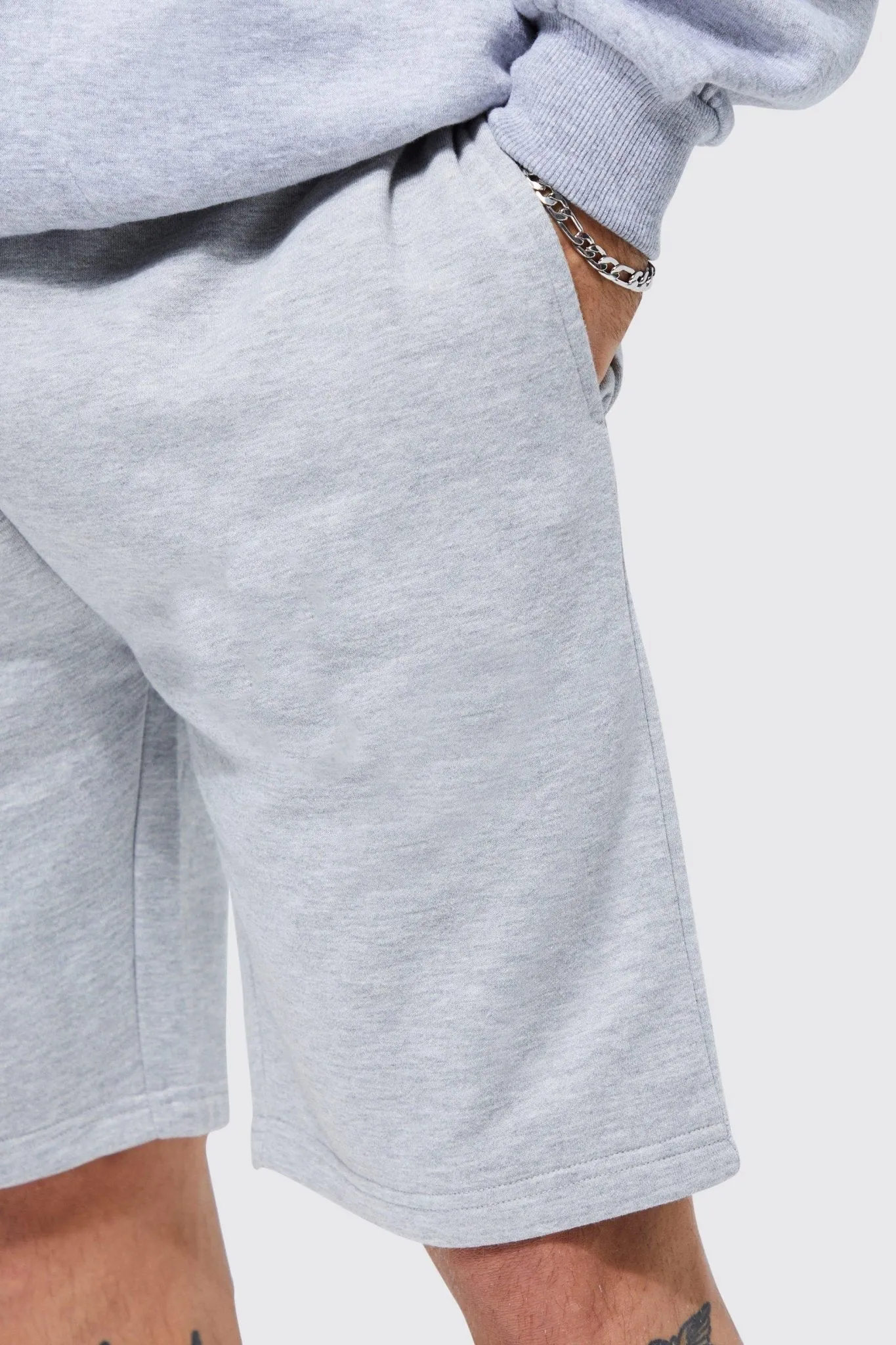 BASIC LOOSE FIT MID LENGTH GREY JERSEY SHORT
