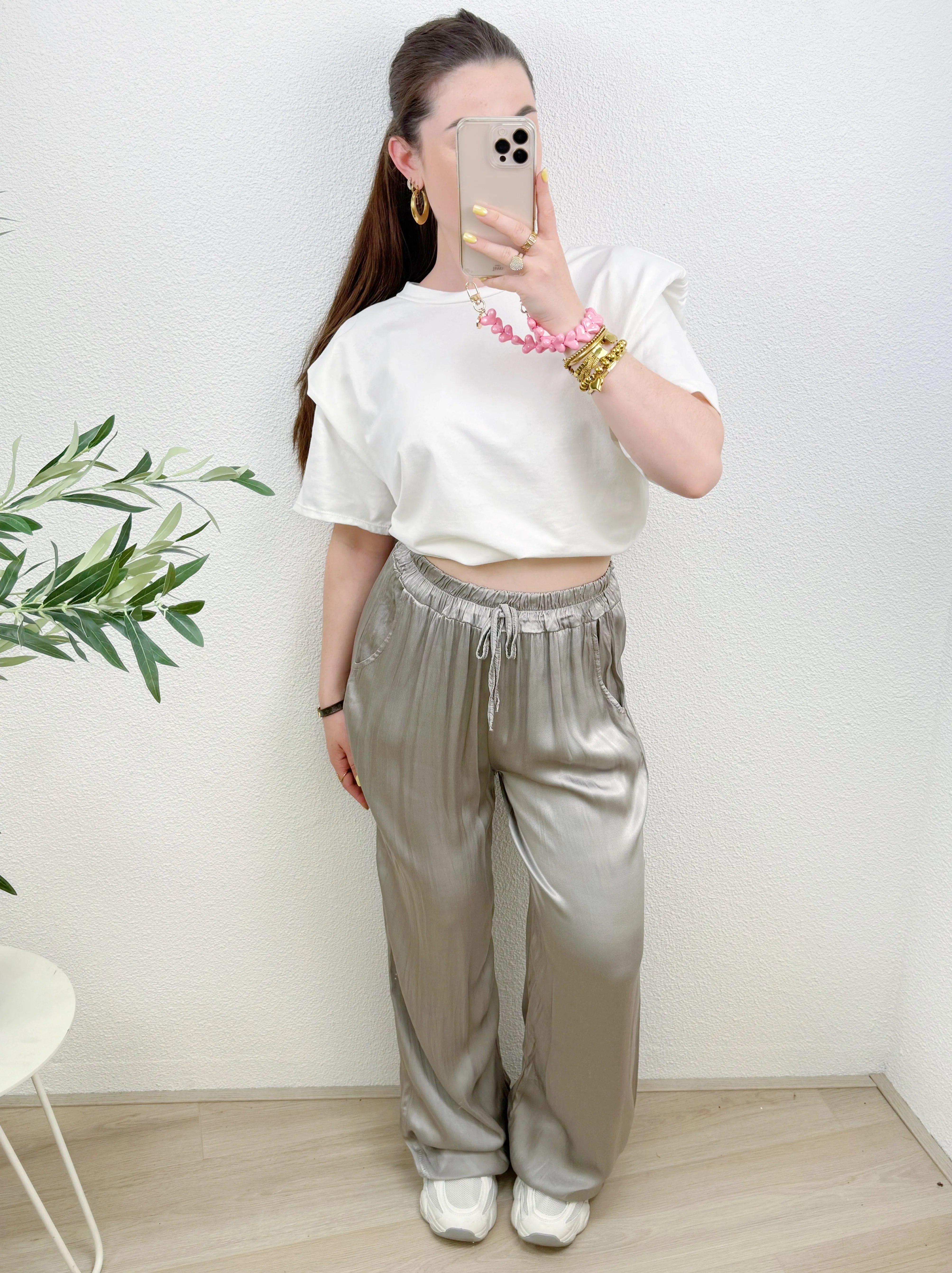 BASIC SATIN PANTS | STONE