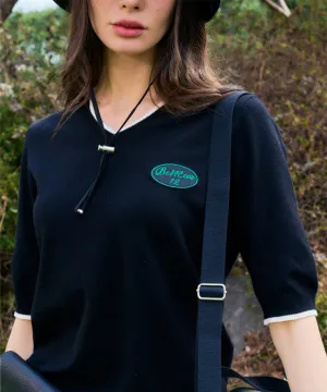 BENECIA 12 Soft Color Matching V-Neck - Black