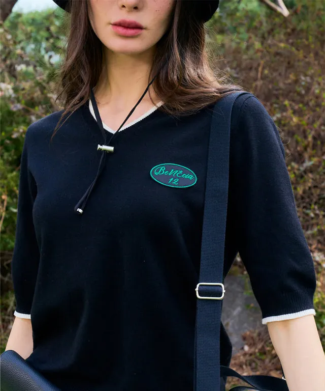 BENECIA 12 Soft Color Matching V-Neck - Black