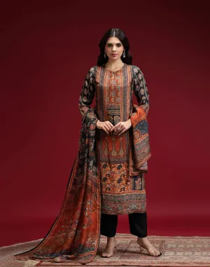 Black And Tangerine Ethnic Printed Workwear Kurta Set