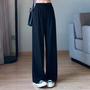 Black Solid Basic Wide Leg Pants