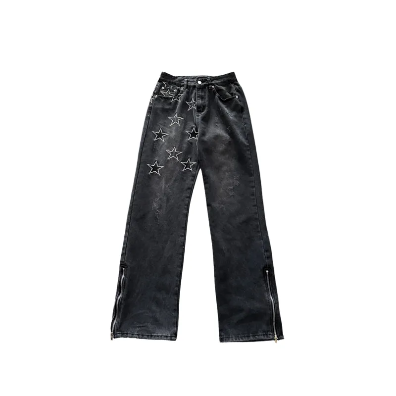 BLACK STAR PRINT LOOSE TROUSERS UB98026