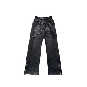 BLACK STAR PRINT LOOSE TROUSERS UB98026