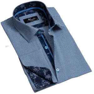 Blue Mens Slim Fit French Cuff Shirts With Cufflink Holes - Casual And