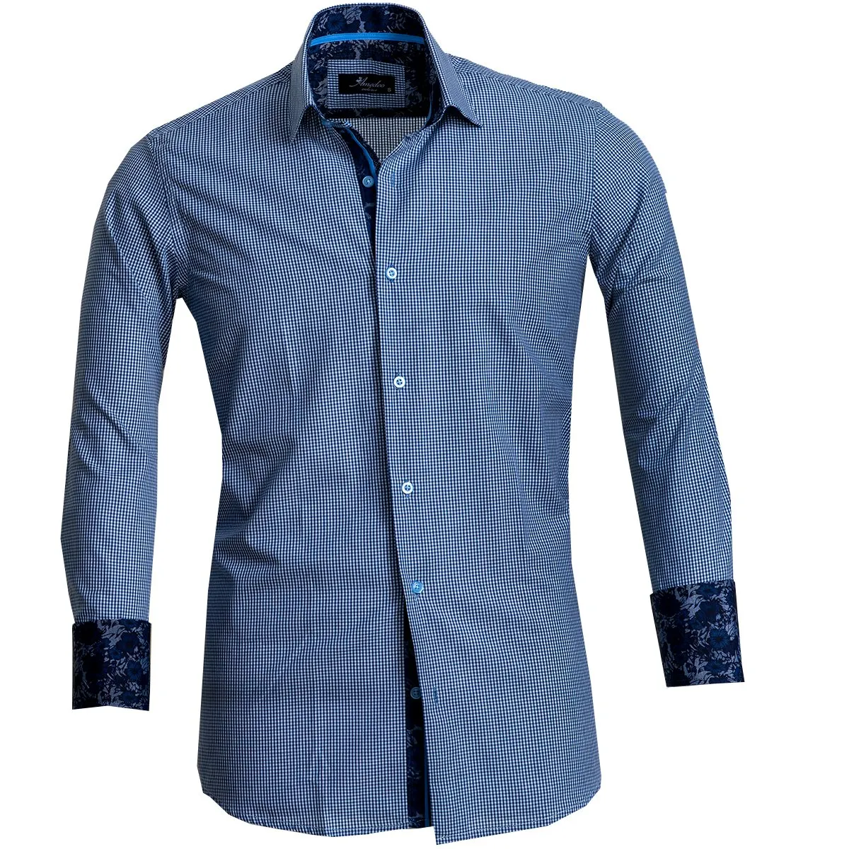 Blue Mens Slim Fit French Cuff Shirts With Cufflink Holes - Casual And