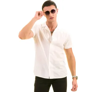 Blue White Palm Trees European Made & Designed Hawaiian Summer Shirts