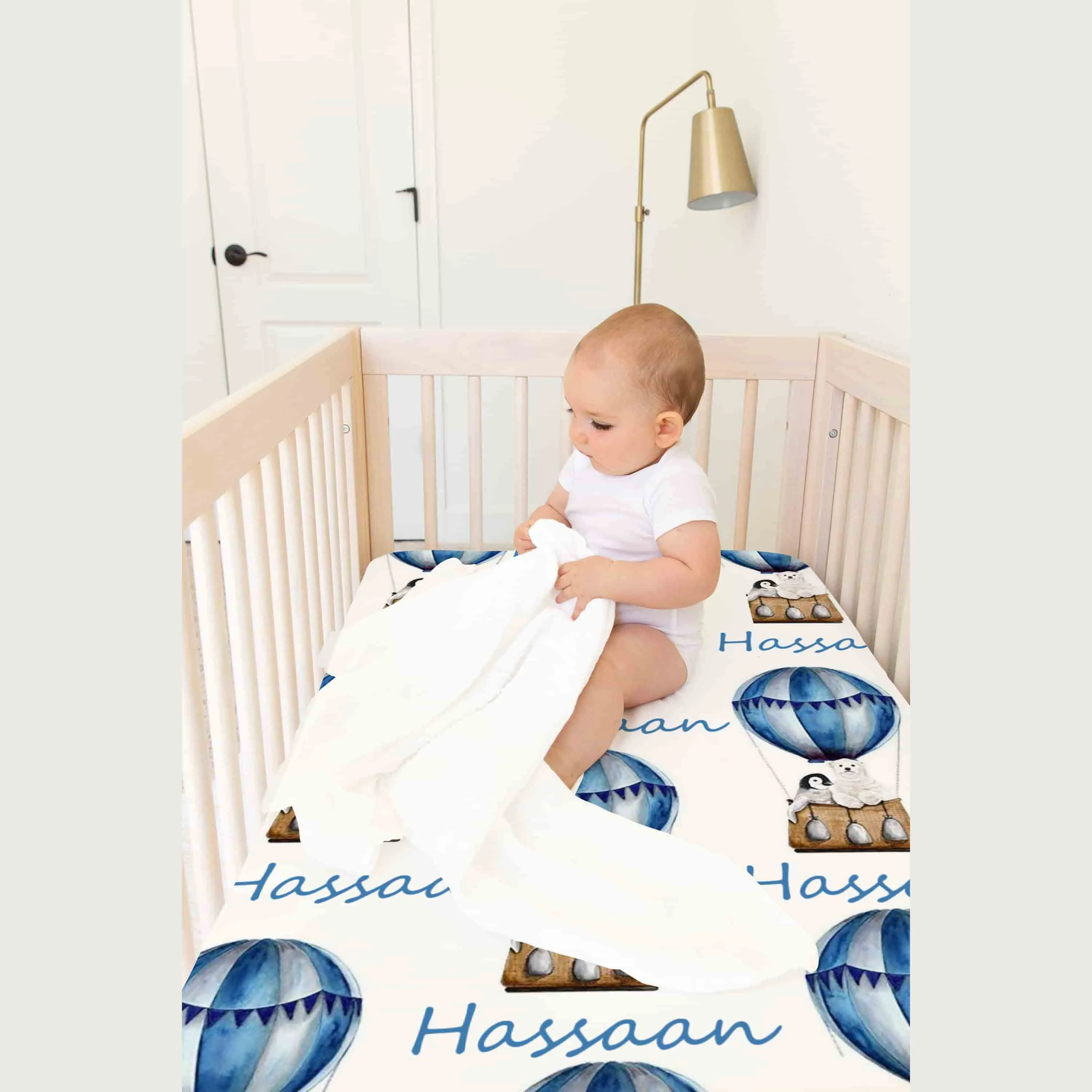 Blue white Themed Personalised Cot Set