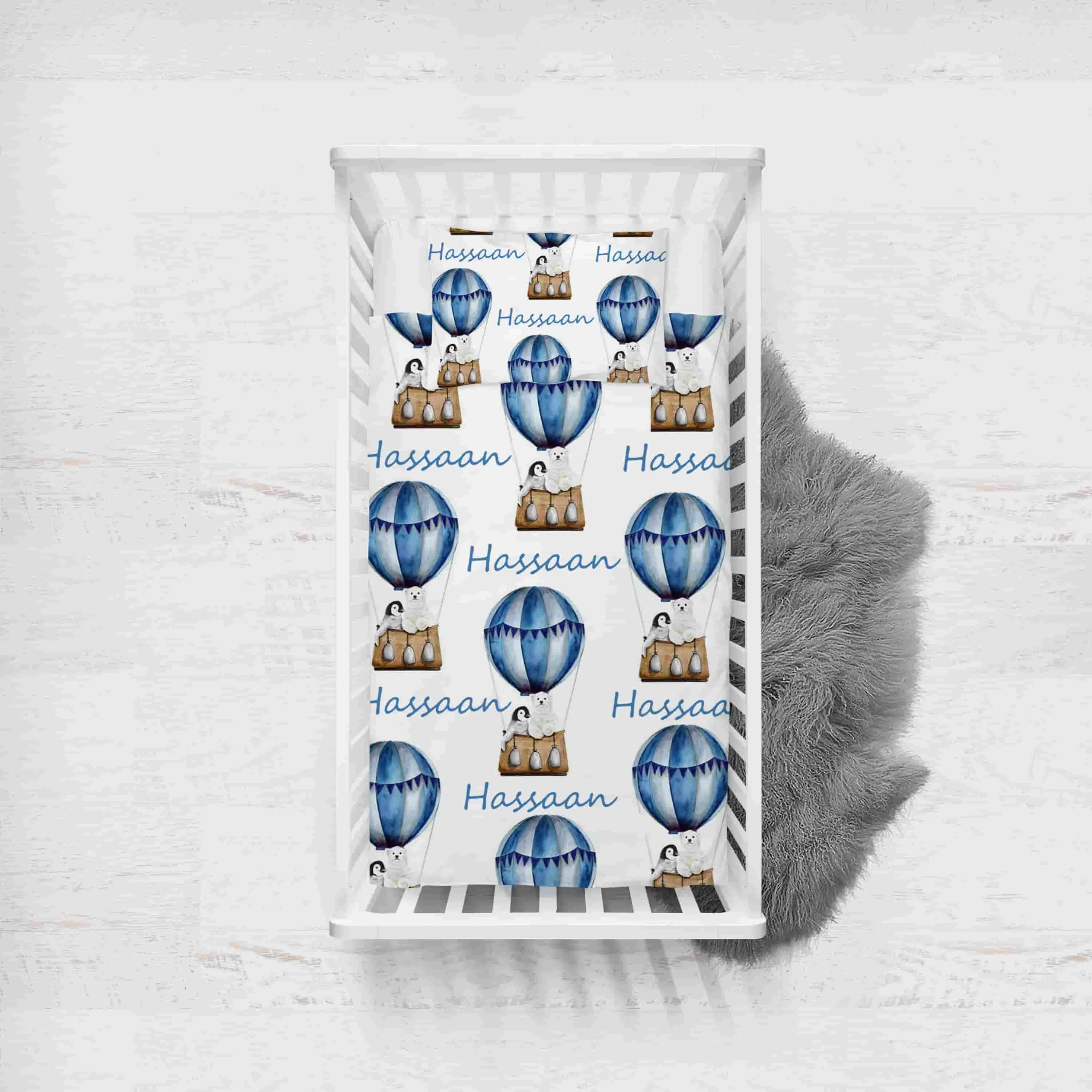 Blue white Themed Personalised Cot Set