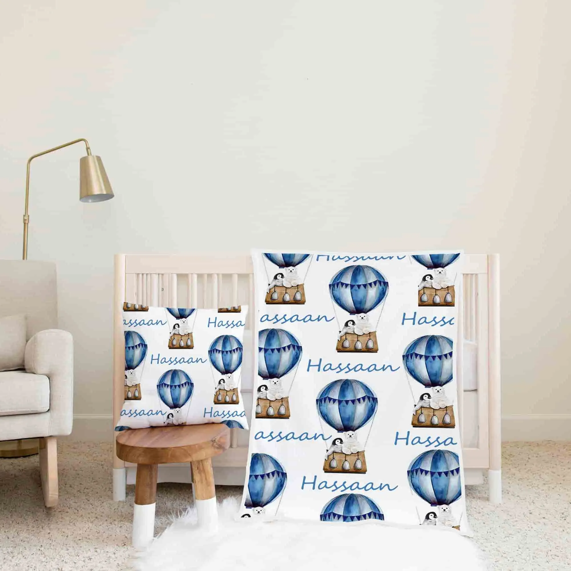 Blue white Themed Personalised Cot Set